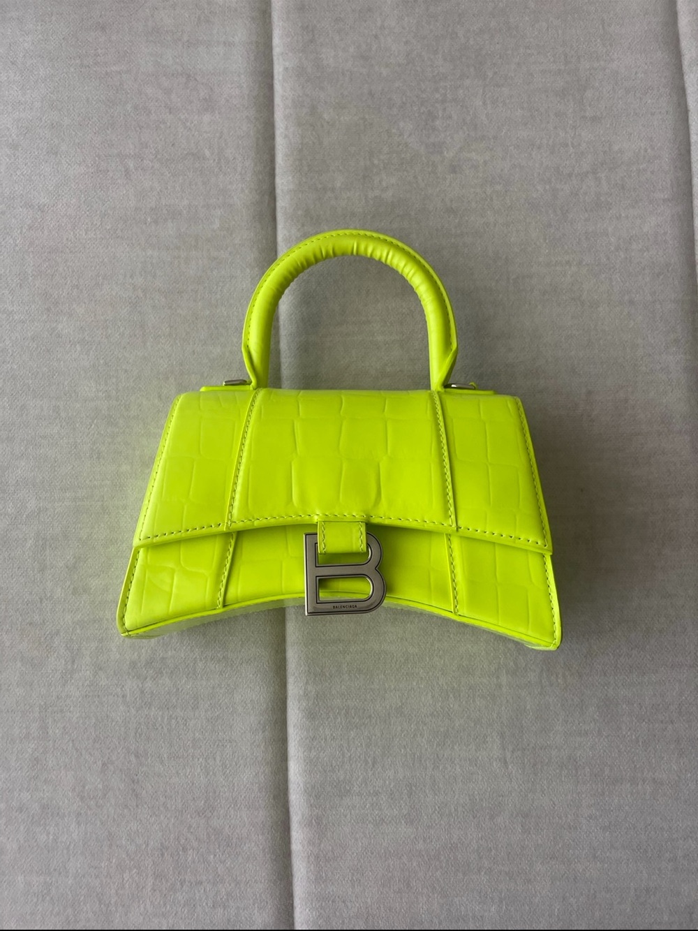 Balenciaga Neon Lime Hourglass Top Handle Mini Bag